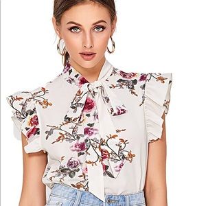 💐Tie Neck Floral Blouse🌸